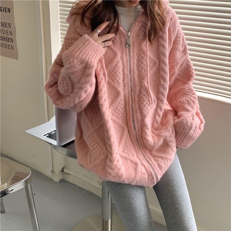 Vintage Pink Knitted Zip Up Cardigan Women