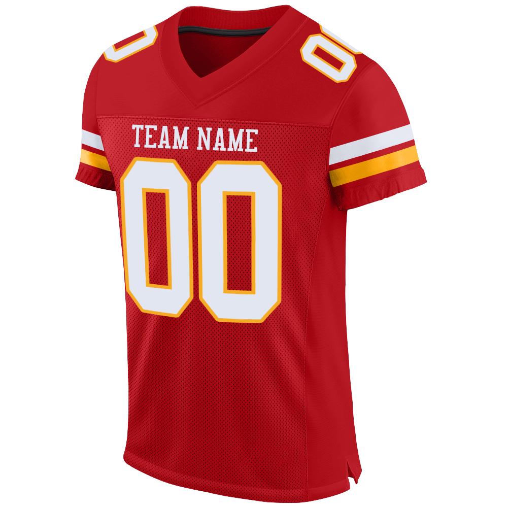 Custom Red White-Gold Mesh  Football Jersey