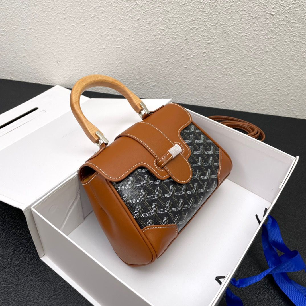GOYARD SAIGON SOUPLE MINI BAG GOYARDINE CANVAS BLACK AND BEIGE 25CM