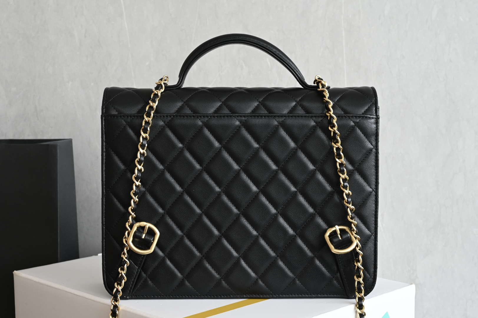 2025B Backpack in Black Shiny Lambskin with Gold-Tone Hardware (Model AS5704)