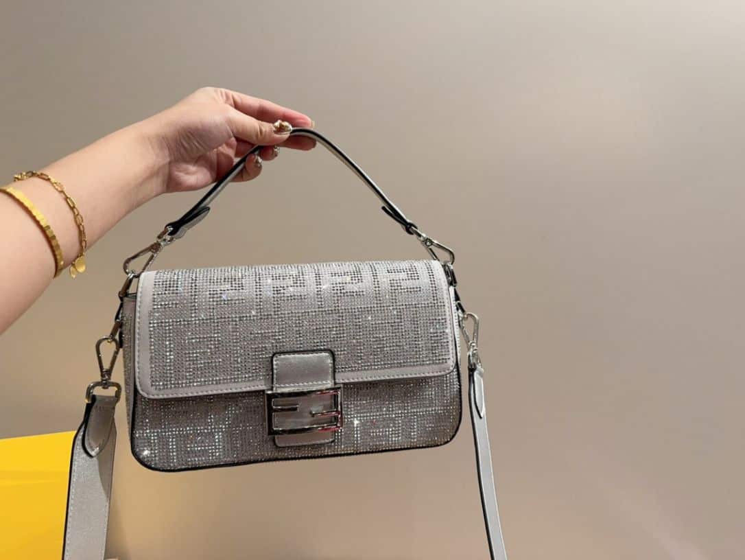 Fendi Baguette Silver Crystal Trim 25Cm