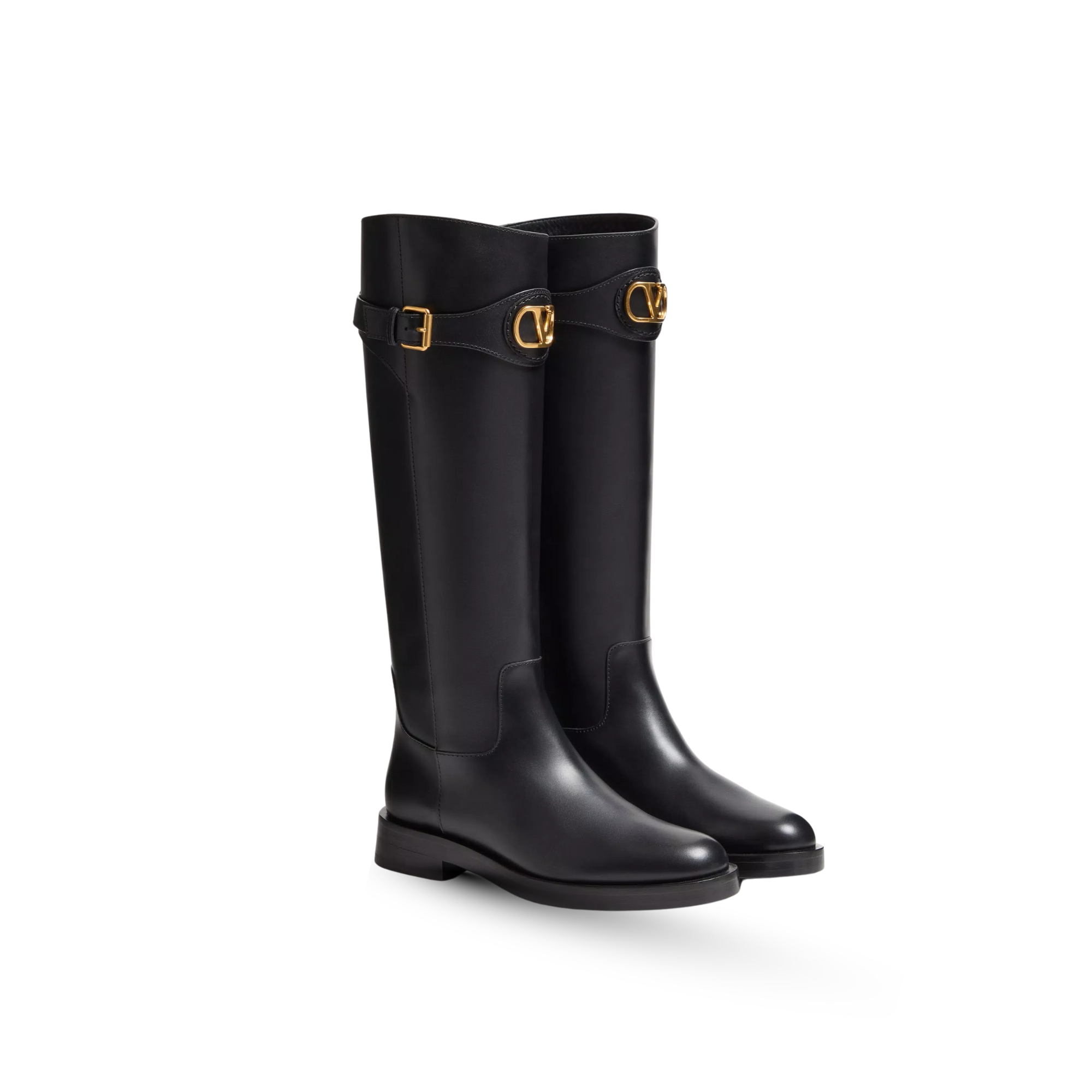 Valentino Garavani VLogo Signature Calfskin Knee Boots Black – Heel 30mm