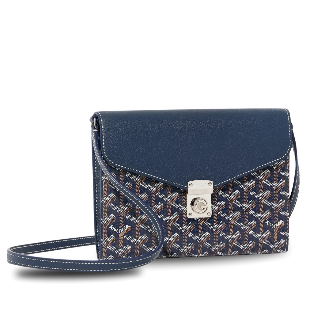 Goyard Chypre Wallet-Pouch 21 Cm Navy Blue Goyardine Canvas And Calfskin
