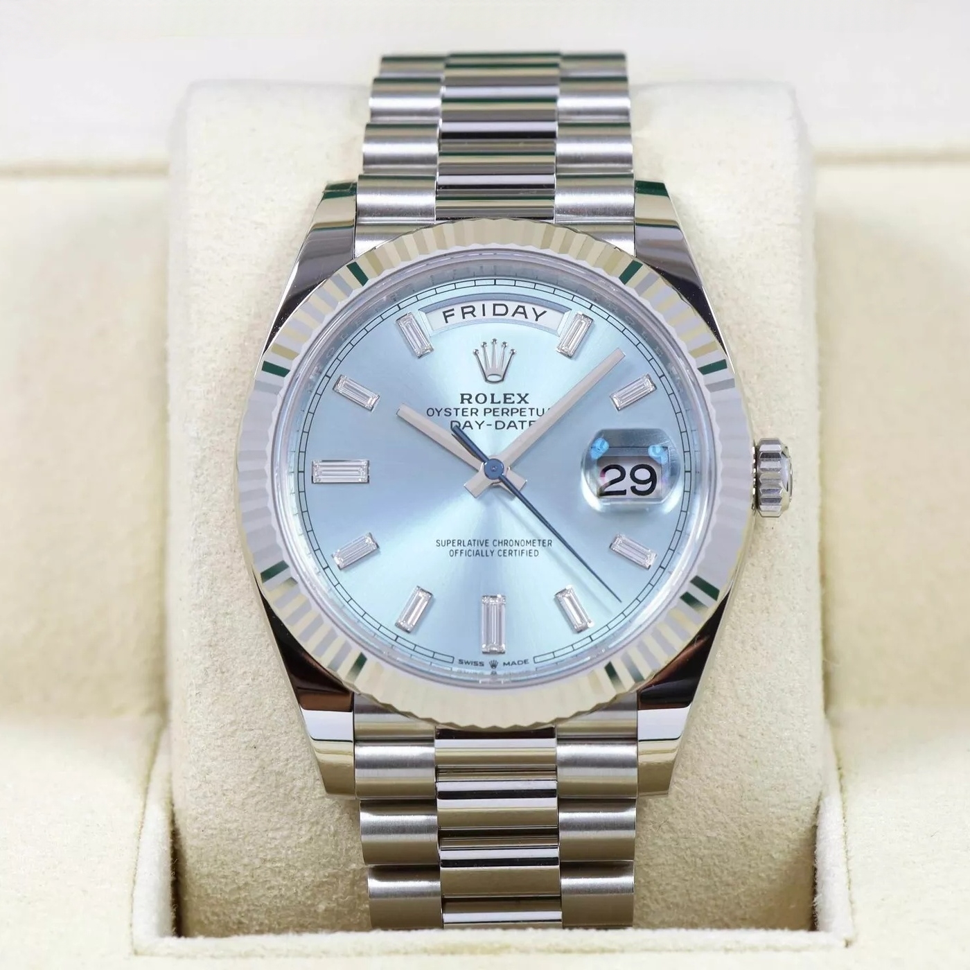 【Super Clone】RLX  Day-Date President 40mm Platinum Ice Blue Baguette Dial - 228236
