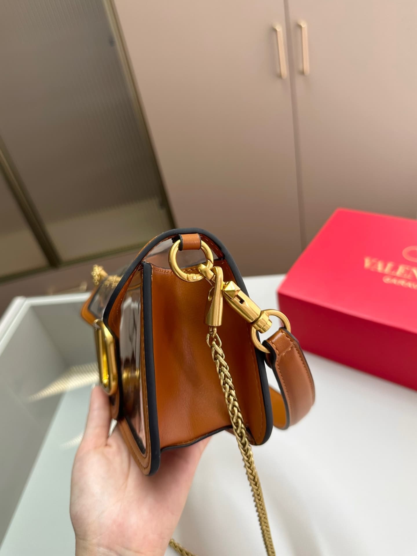 Valentino Garavani Locò Pvc And Leather Shoulder Bag Brown 24Cm