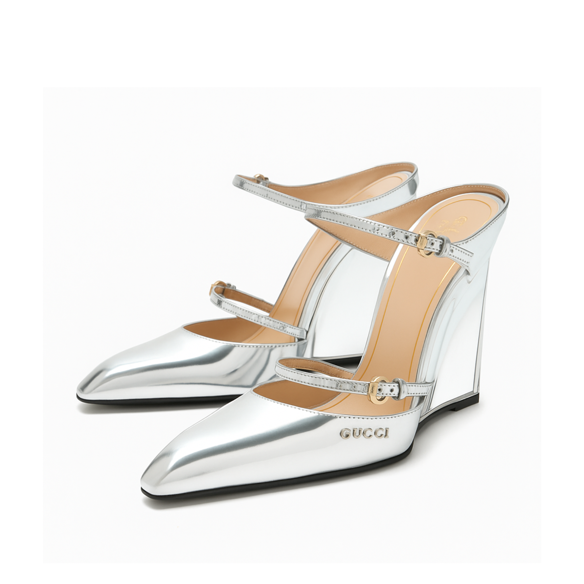 Gucci Women’S Wedge Mule Silver