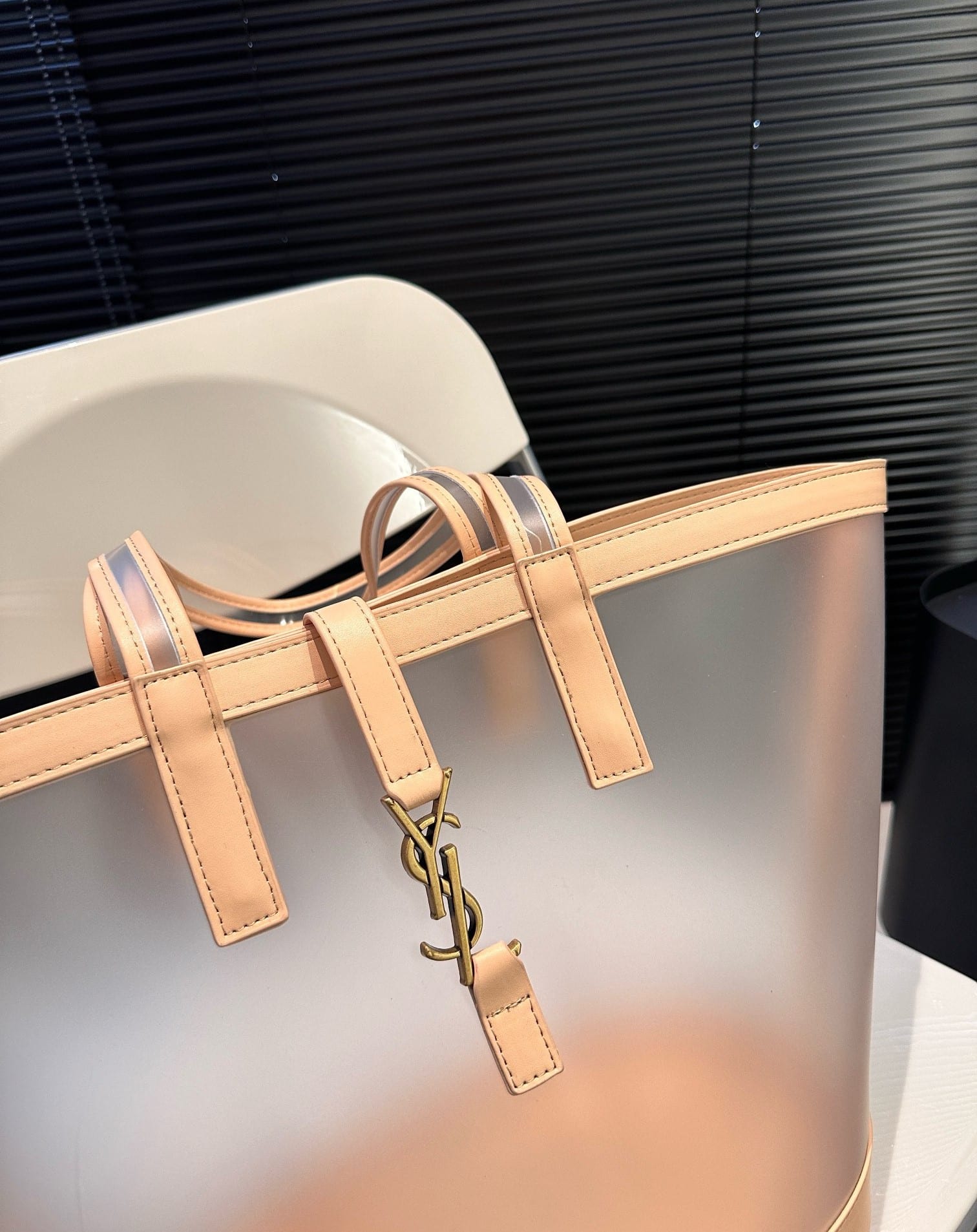 Saint Laurent Panier Medium In Vinyl And Vegetable Tanned Leather Brown 28 Cm 773697Fac0F2275