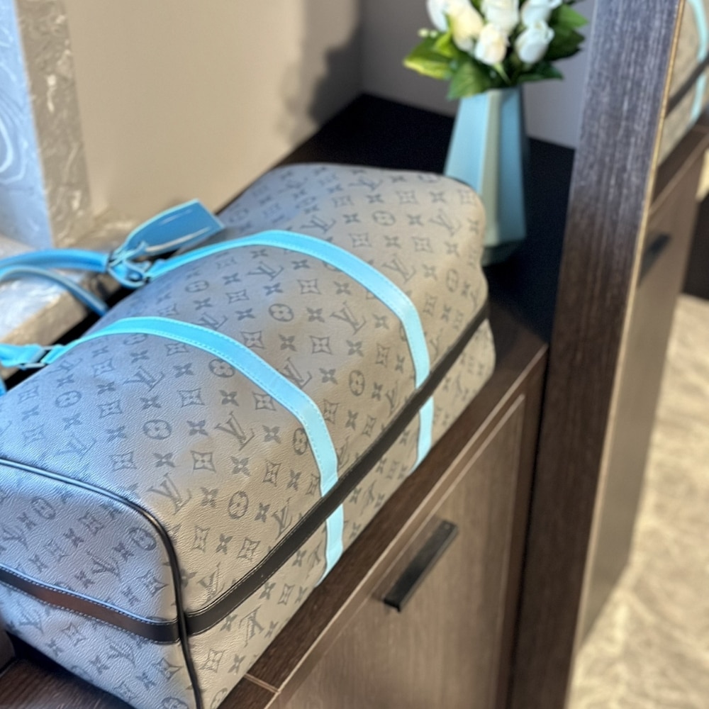 Louis Vuitton Keepall Bandoulière 45 Monogram Eclipse Reverse Coated Canvas Turquoise 45cm M11481
