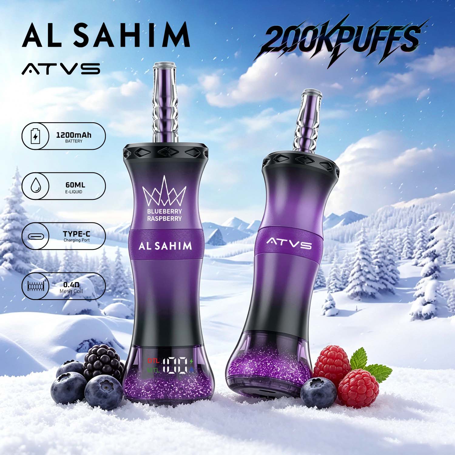ATVS AL SAHIM 200000 200K Puffs Dual Mode LCD Display Disposable Vape Pen