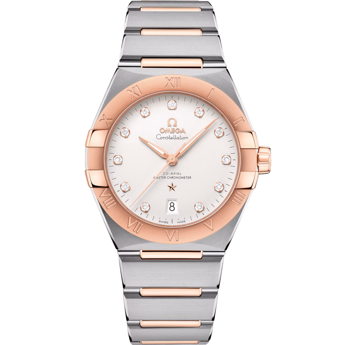 Omega Constellation 39mm Silver Dial with Diamonds Stainless Steel and Sedna™ 18k Rose Gold Bracelet 131.20.39.20.52.001