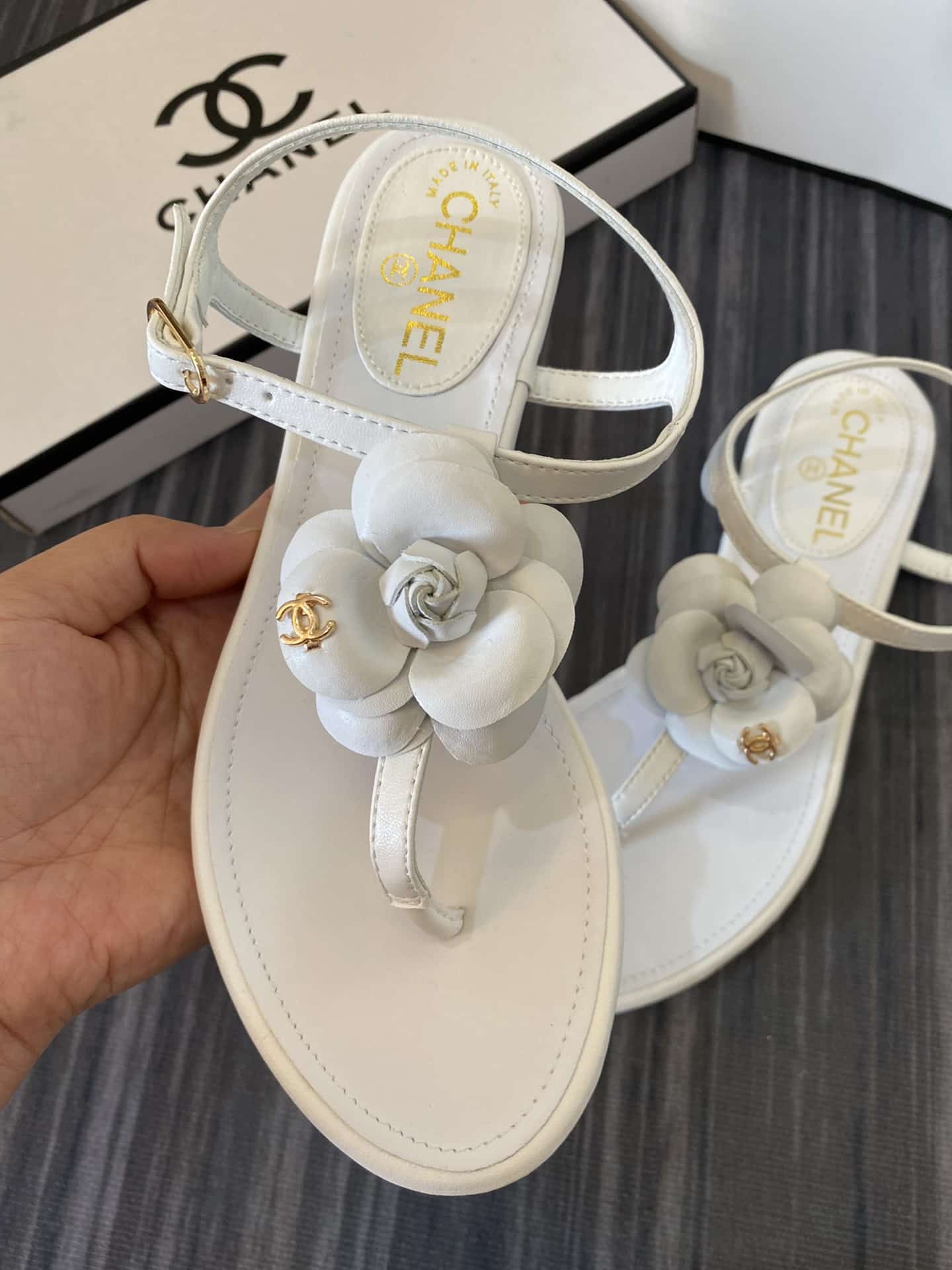 Chanel Jelly Rubber Camellia Sandals White