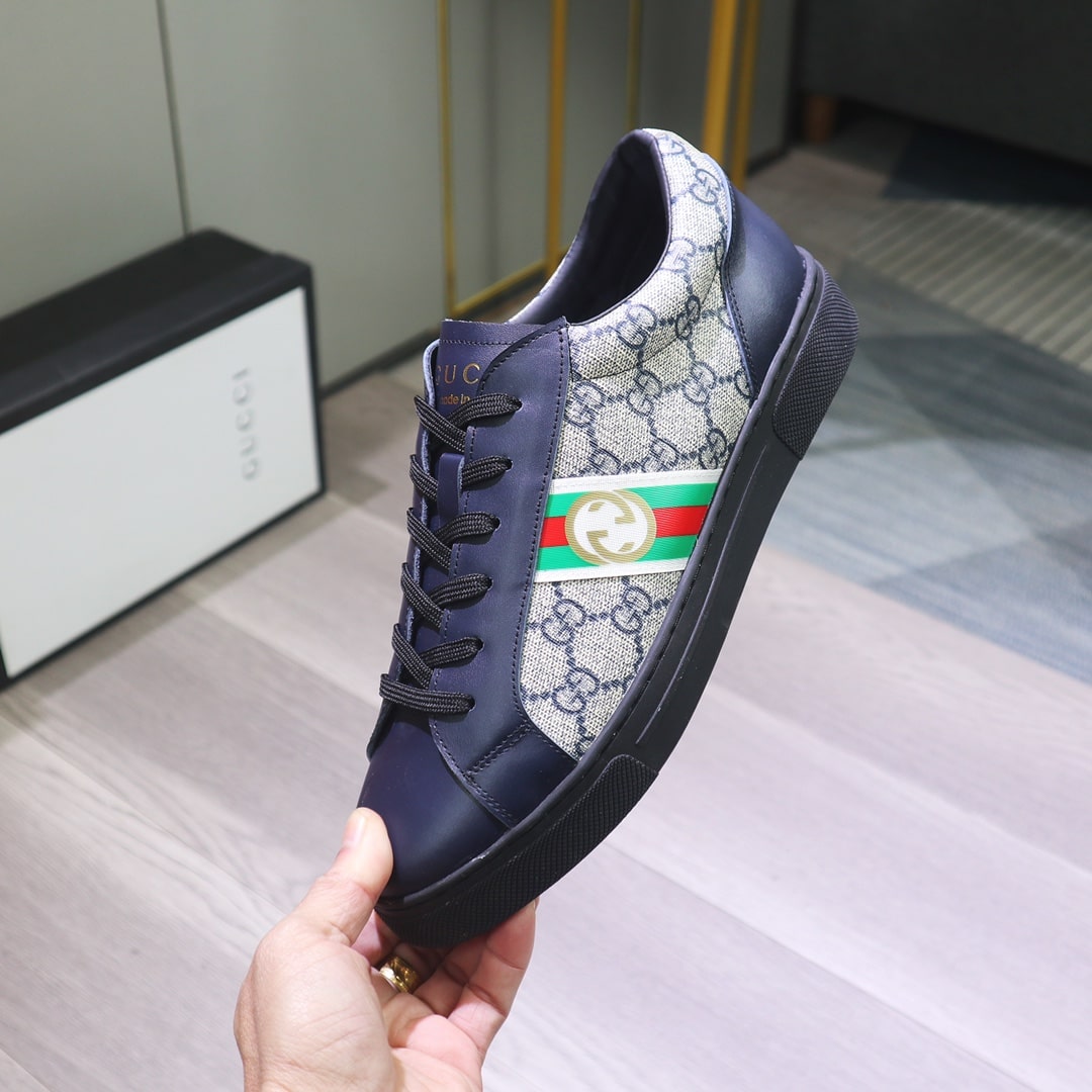 Gucci Gg Supreme Navy Blue Sneaker Gg With Web