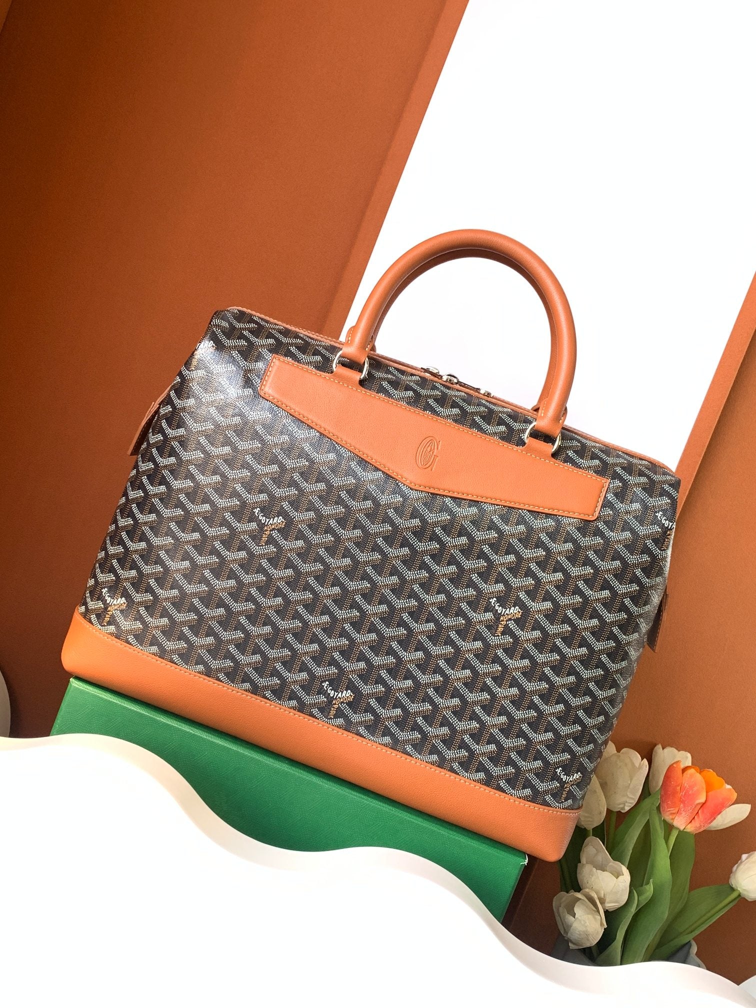 Goyard Cisalpin Document Case 39 Cm Black Goyardine Canvas And Tan Calfskin