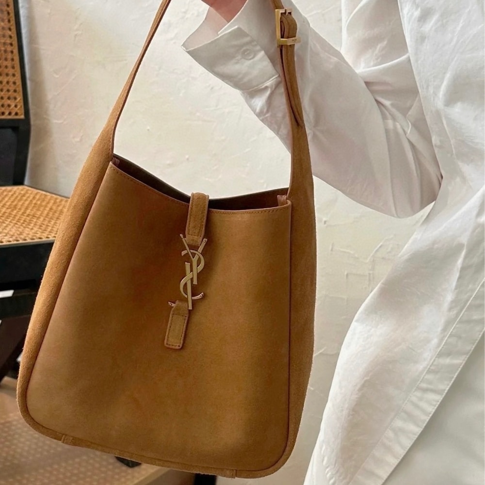 Saint Laurent Le 5 A 7 Supple In Suede Golden Brown 24Cm