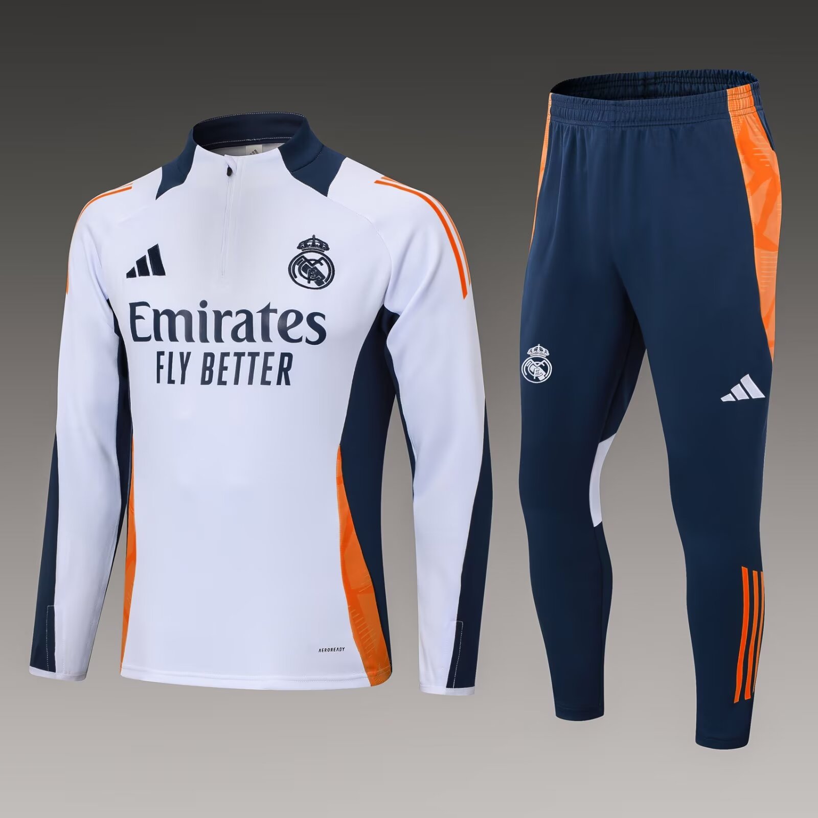 2024/2025 Real Madrid Half-Pull Training Suit White-Black Football Shirt 1:1 Thai Quality
