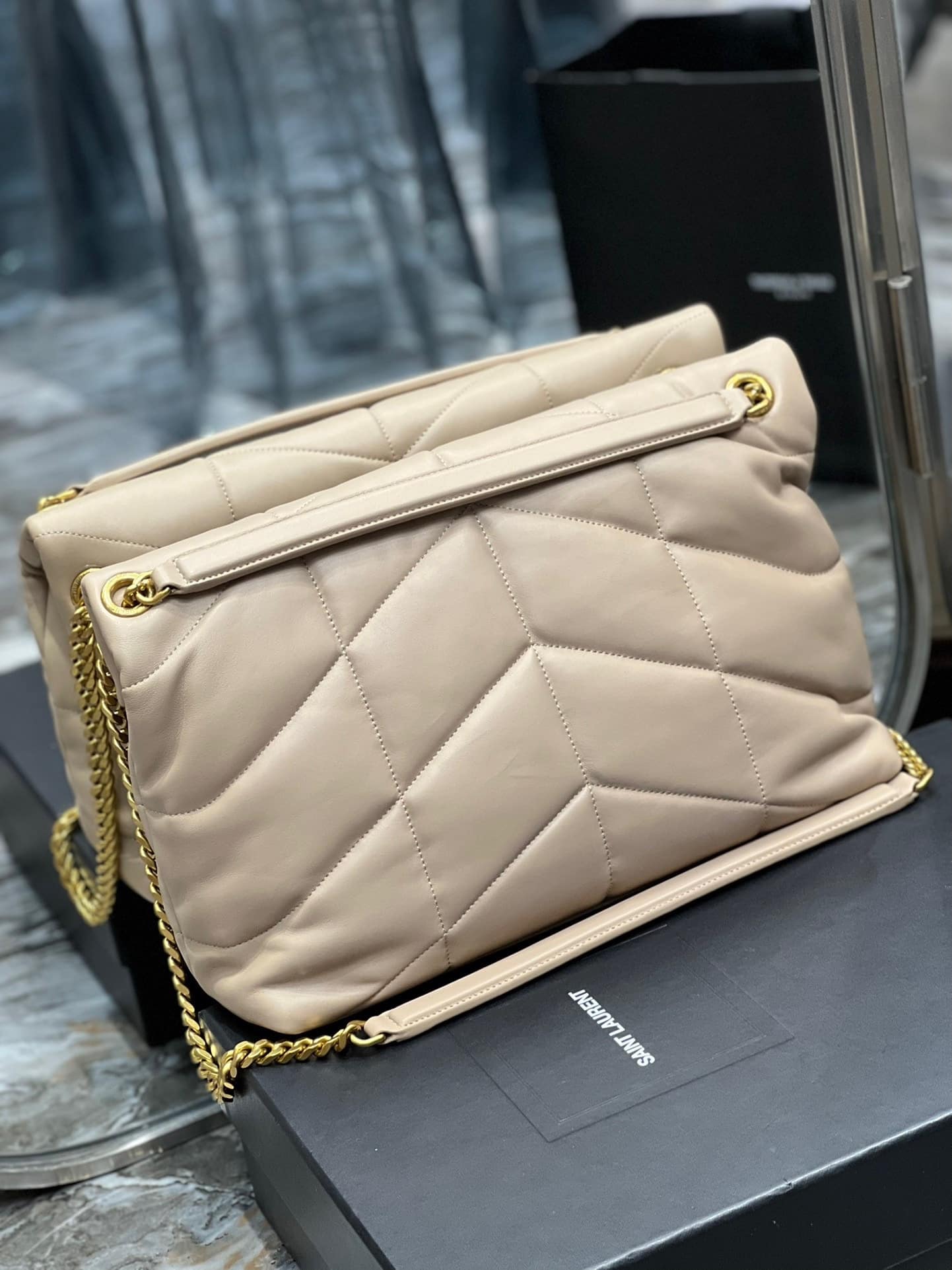 Saint Laurent Puffer Medium In Leather Gold Hardware Beige 35cm 5774751EL072721