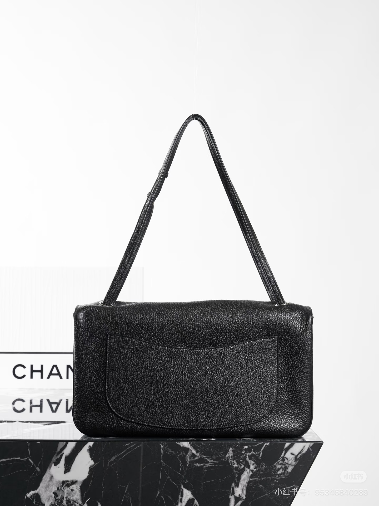 Spring-Summer 2026 Black Caviar Calfskin Flap Tote with Silver-Tone CC Turnlock