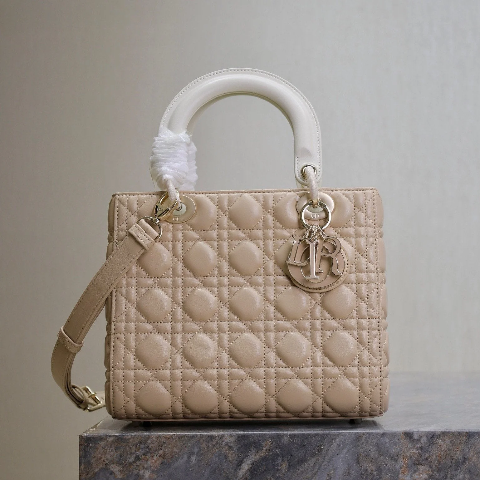 Lady Bag 20cm Beige White Lambskin