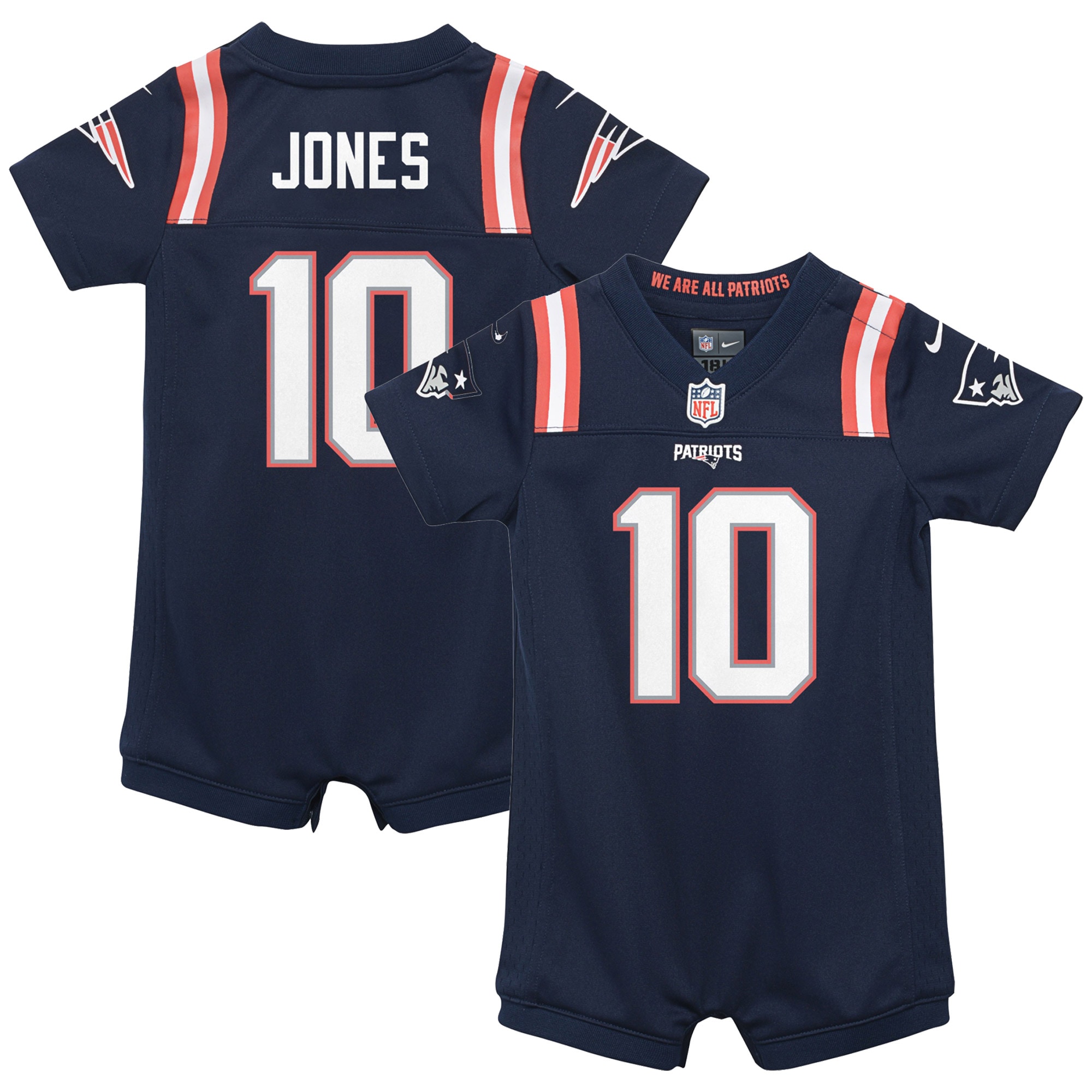 Mac Jones New England Patriots Nike Newborn & Infant Game Romper Jersey - Navy