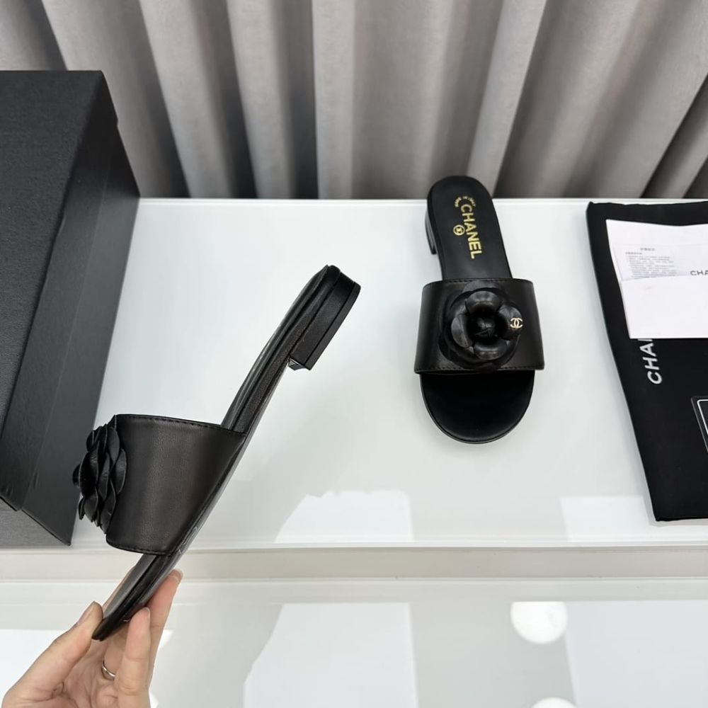 Chanel CC Mules With Camellia In Black G45499 X01000 94305