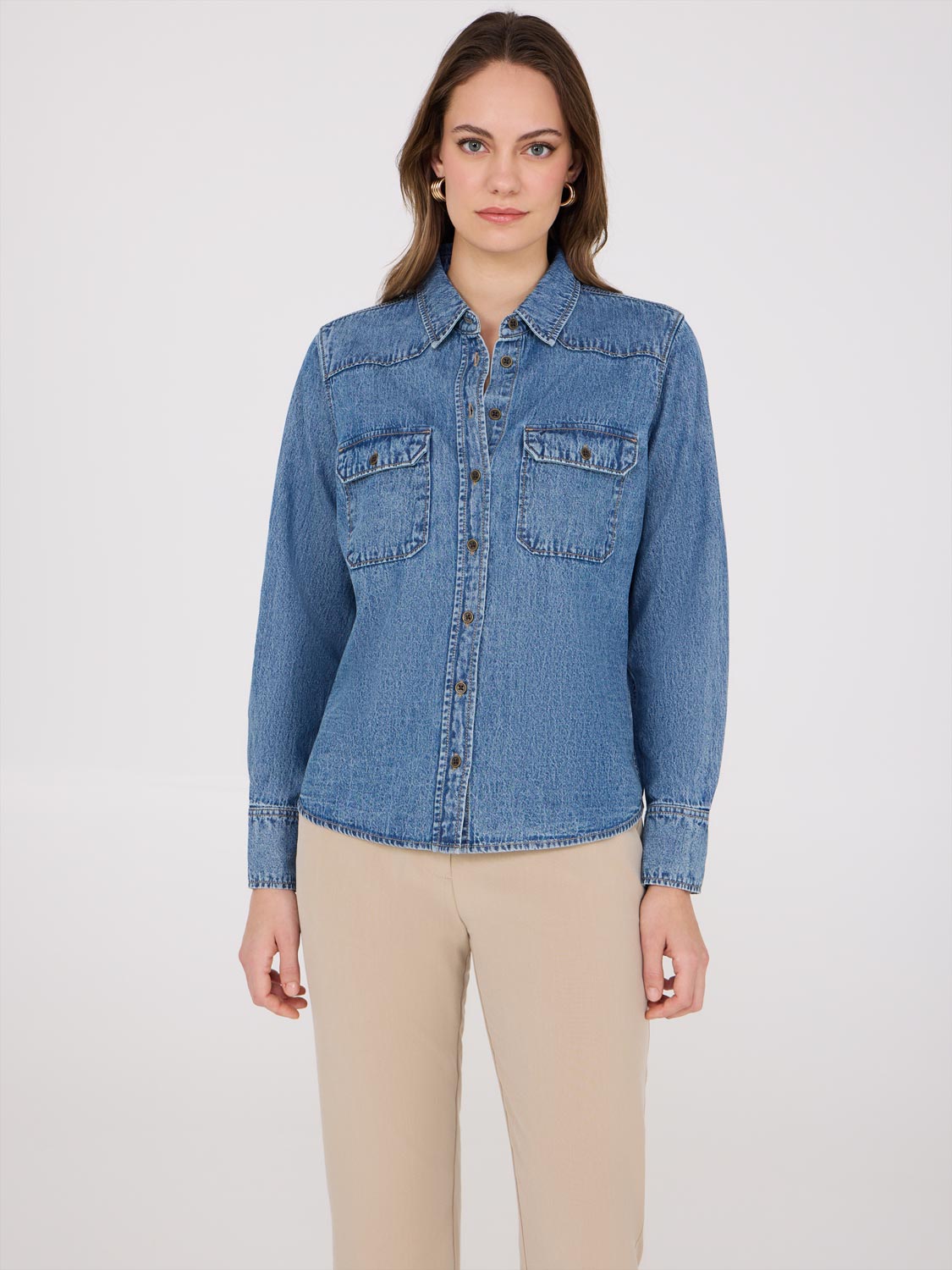 Denim Button-Front Shirt