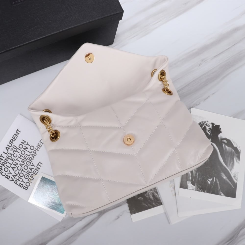 Saint Laurent Puffer Small In Leather Gold Hardware White 29Cm 5774761EL079207