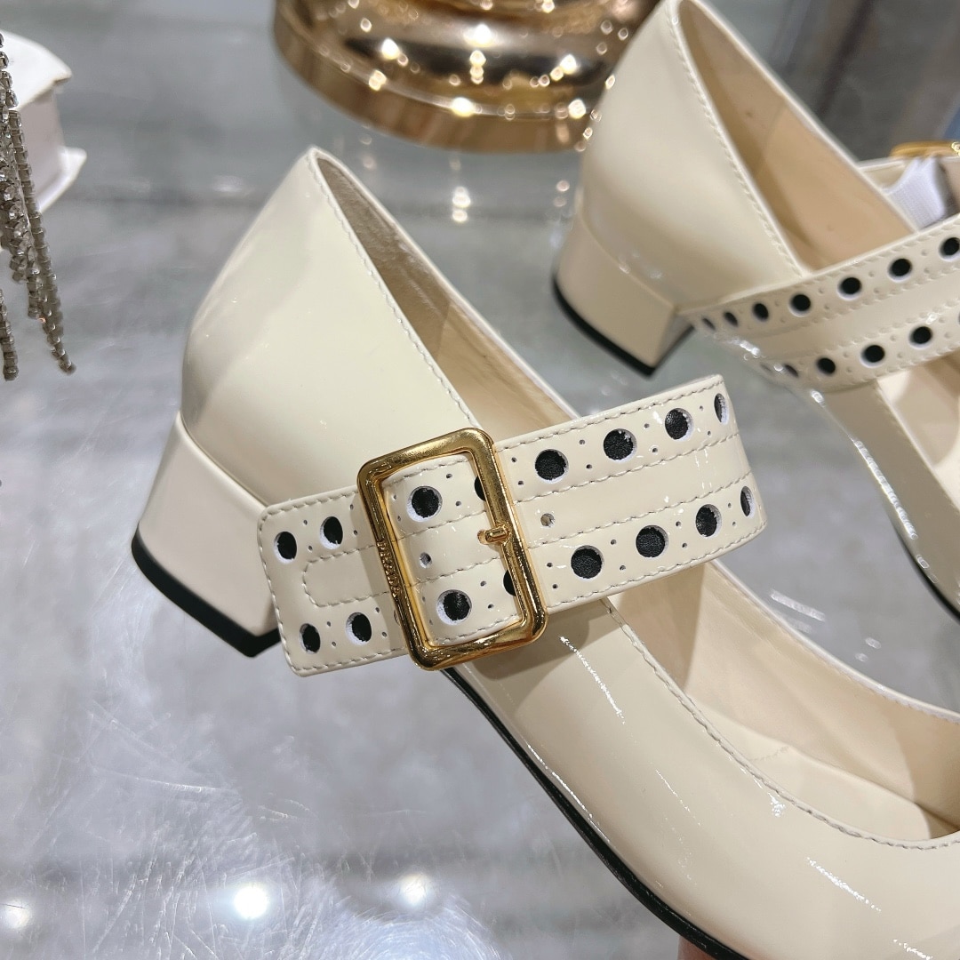 Prada Patent Leather Mary Jane Pumps White
