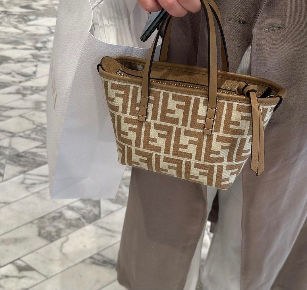 Fendi Roll FF Beige Jacquard Mini Bag 16cm