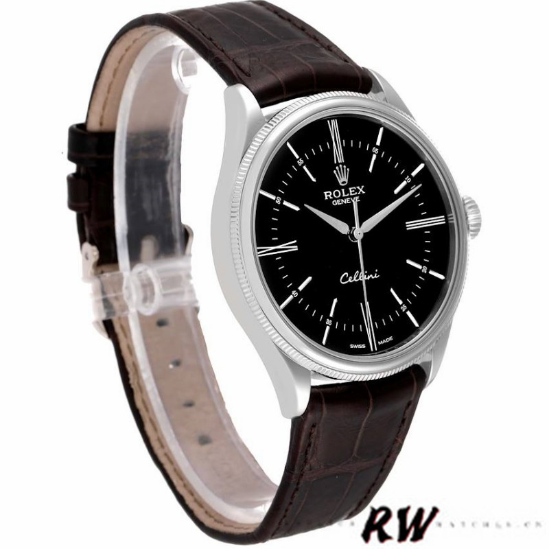 【Super Clone】Rolex Cellini Time 50509 Brown Leather Strap Black Dial 39mm Mens Replica Watch