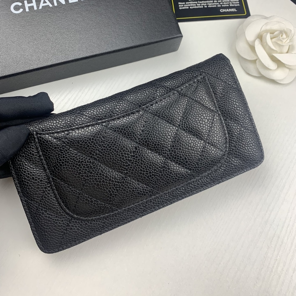 Chanel Black Caviar Leather Classic Long Flap Wallet 19.5Cm