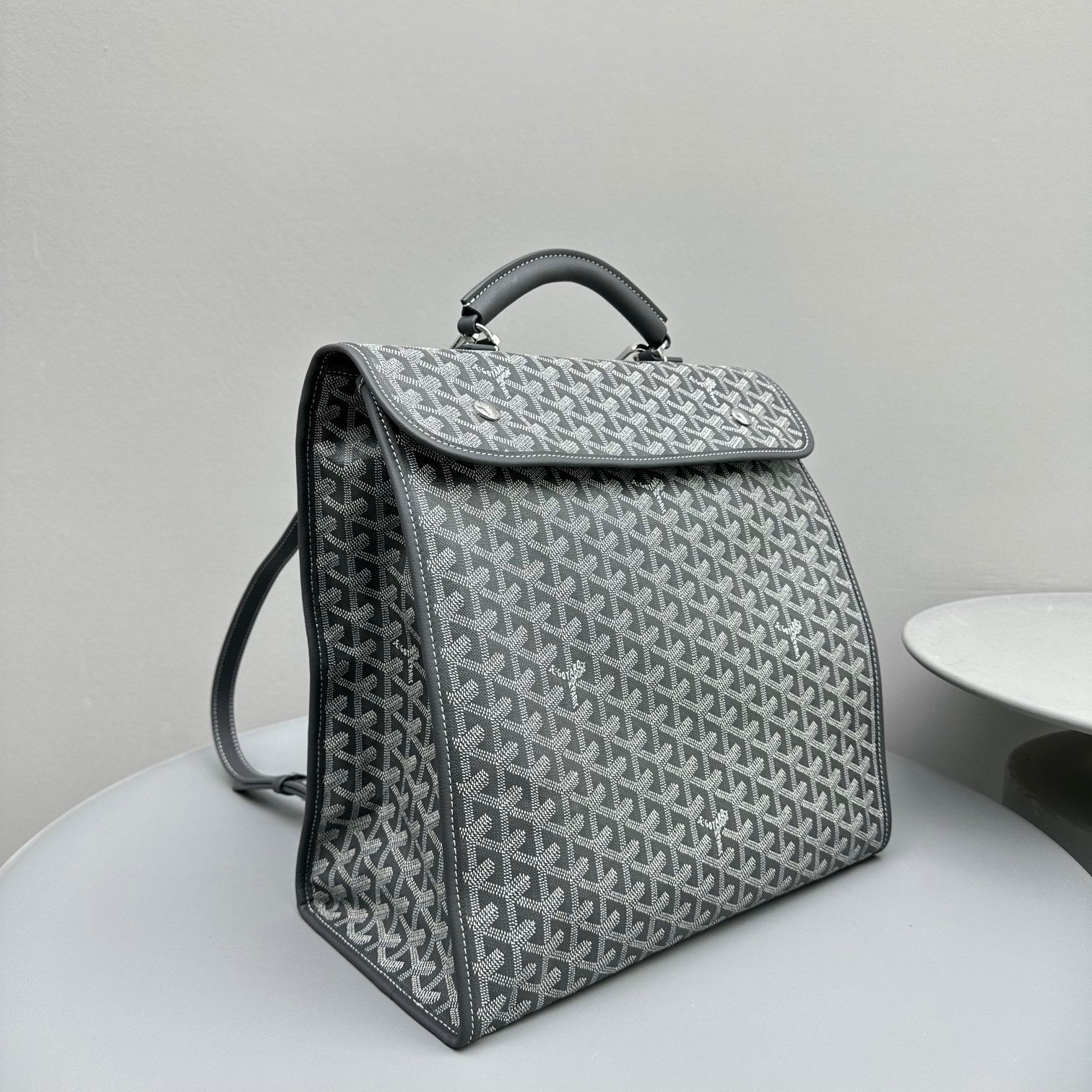 Goyard Leger Backpack 37 Cm Gray Goyardine Canvas With Calfskin Trim