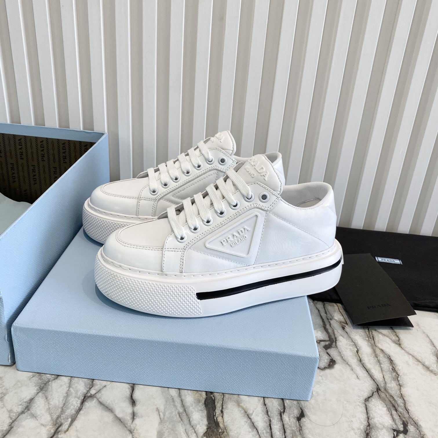 Prada Macro Re-Nylon And Brushed Leather Sneakers White 2Eg3763Lf5F0009