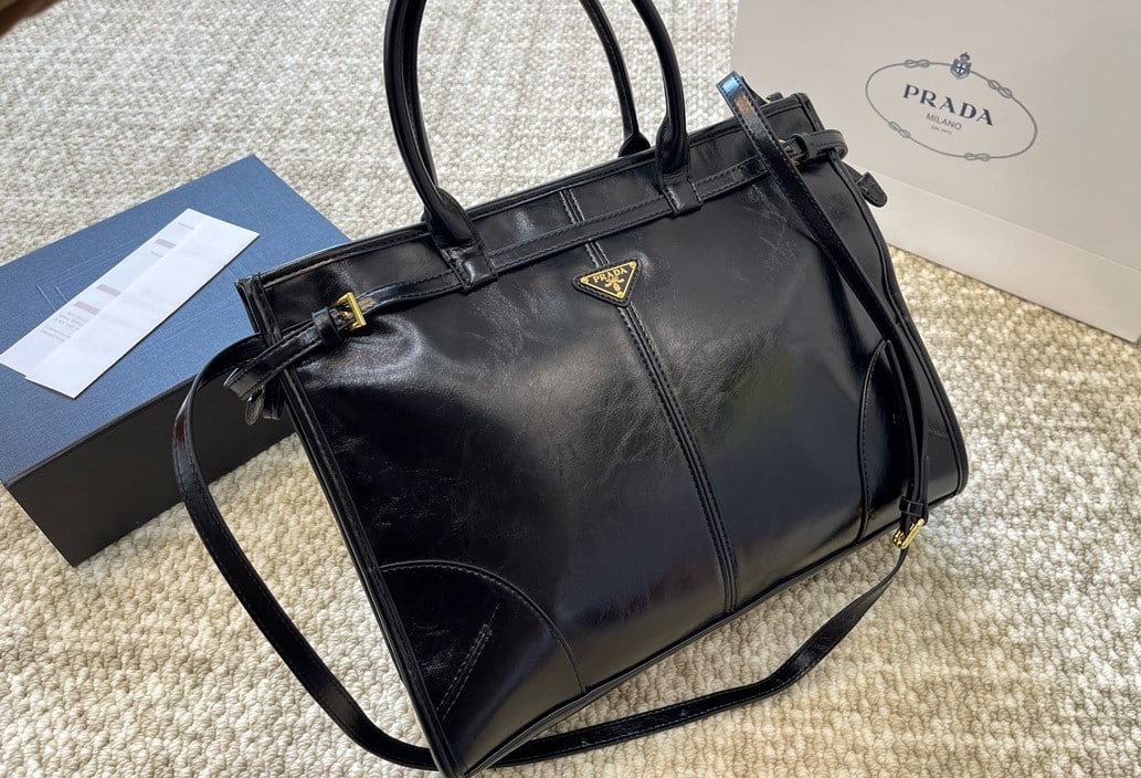 Prada Large Leather Handbag Black 40Cm