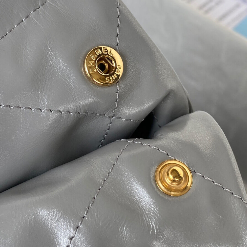 Chanel 22 Small Handbag Shiny Calfskin Grey With logo Gold