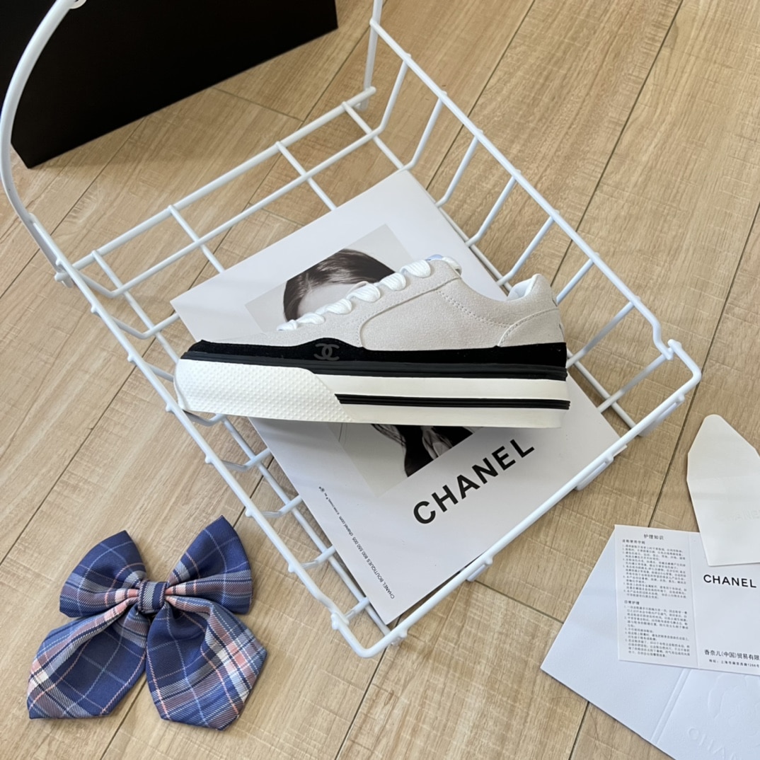Chanel Suede Leather Runners White