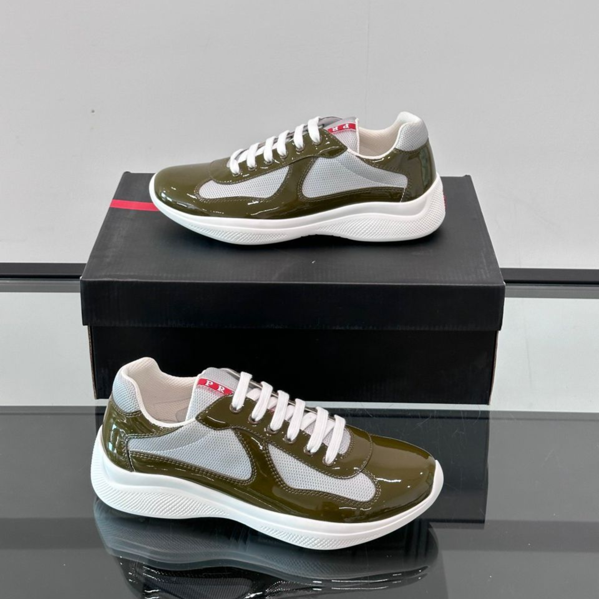 Prada Patent Leather And Technical Fabric Cup Sneakers