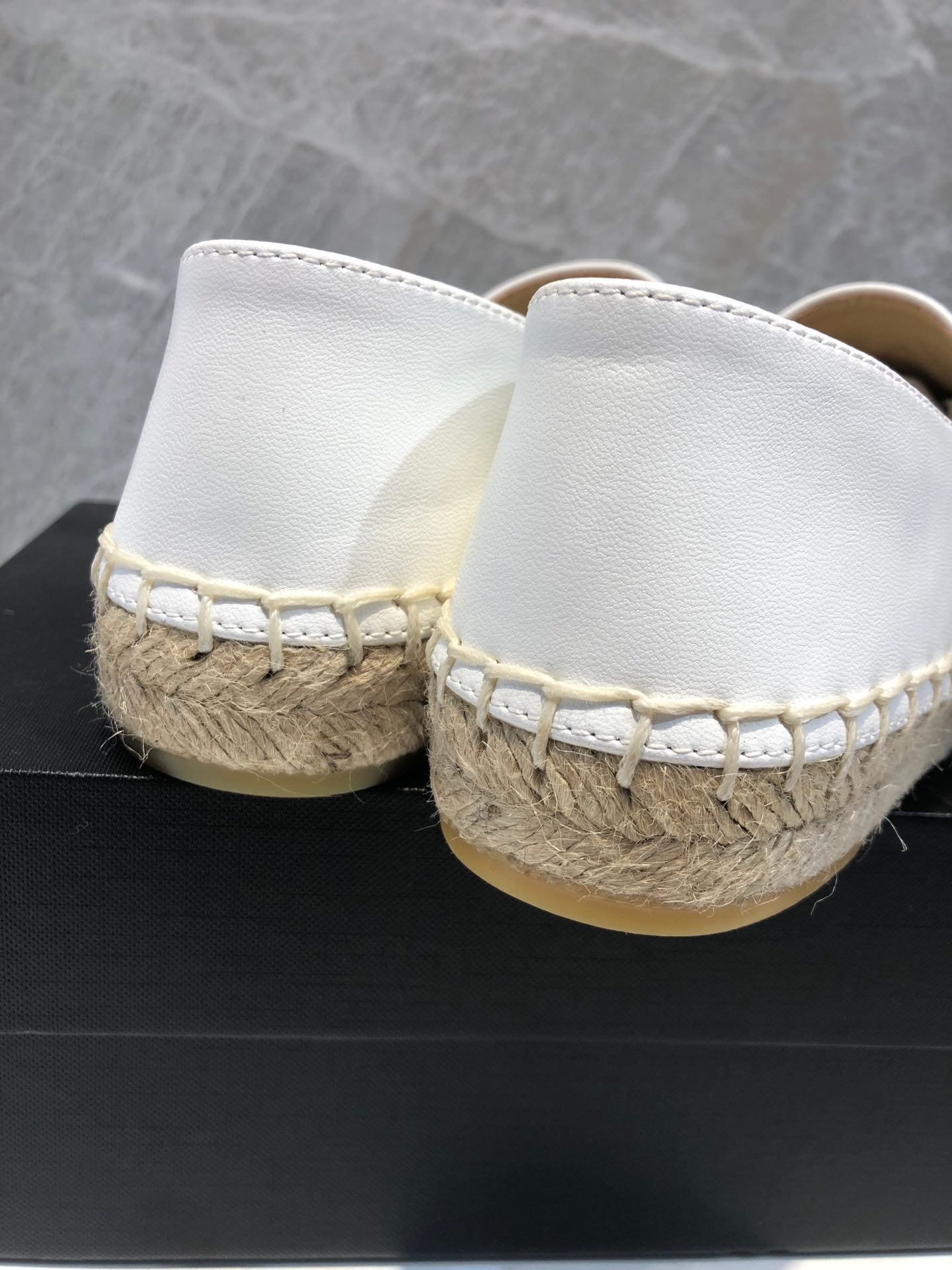 Chanel Embroidered Espadrille Leather Cap Toe Flats White