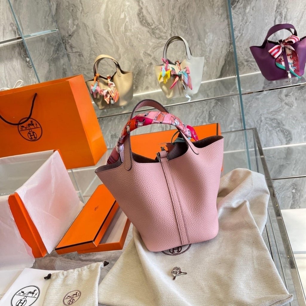 Hermes Picotin 18 Clemence Silver Hardware Rose Sakura 18Cm