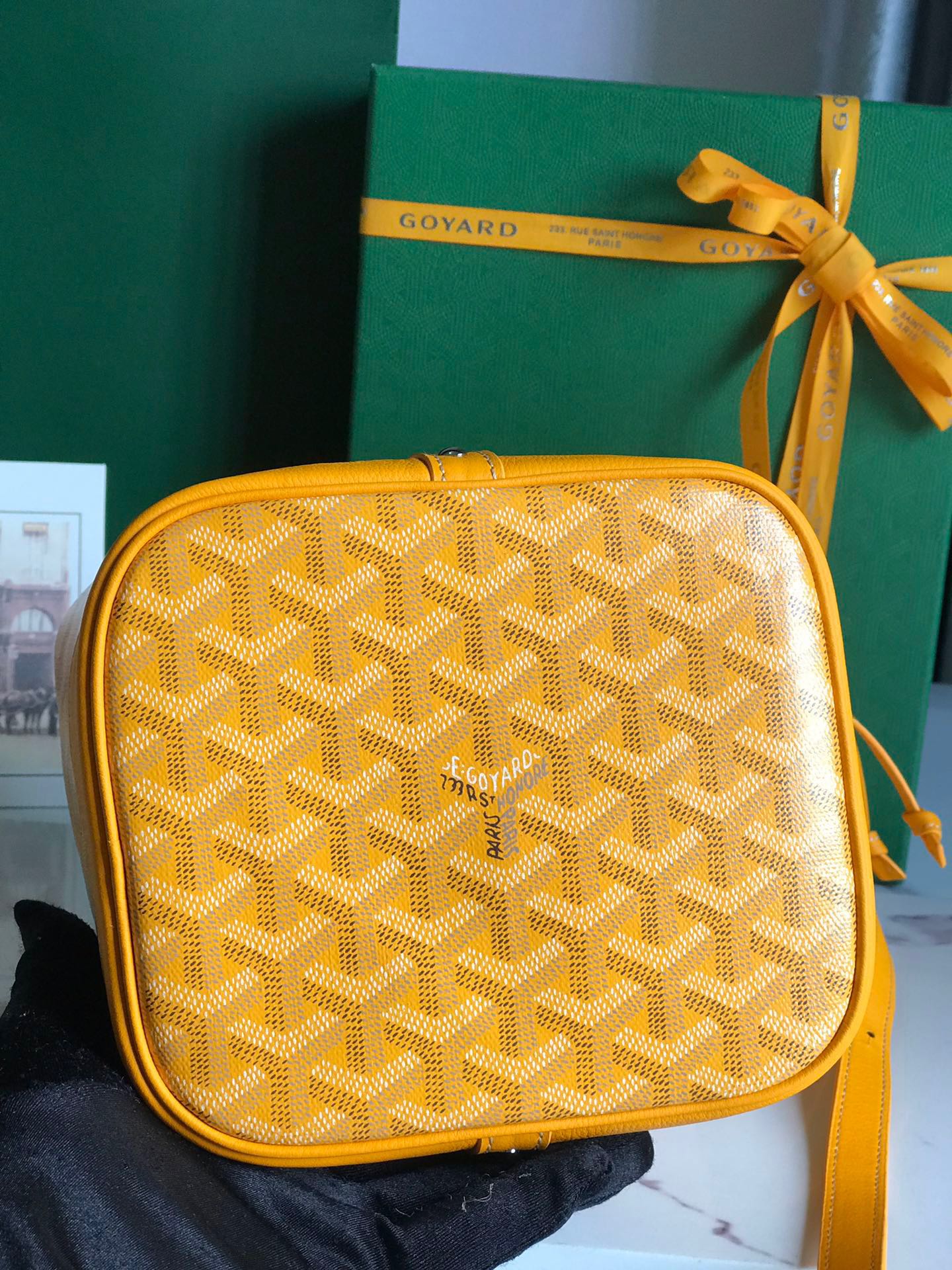 Goyard Petit Flot Bucket Bag 22 Cm Yellow Goyardine Canvas And Lambskin Trim