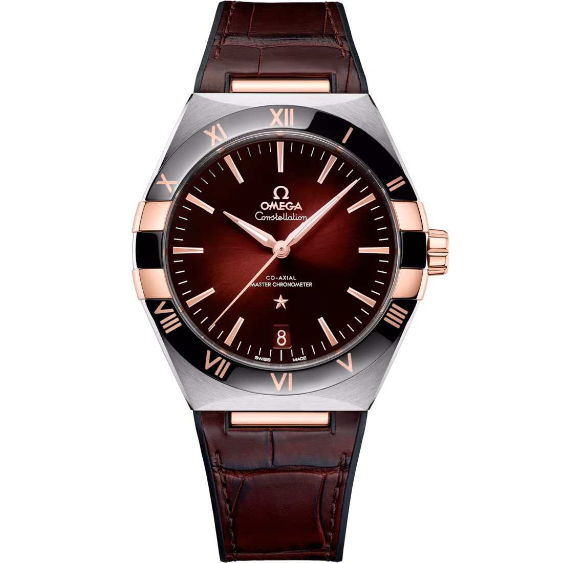 Omega Constellation 41mm Red Dial Stainless Steel and Sedna™ 18k Rose Gold Strap 131.23.41.21.11.001