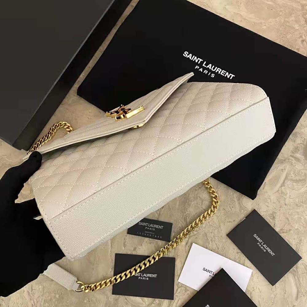Saint Laurent Envelope Small Bag In Mix Matelasse Grain De Poudre Embossed White