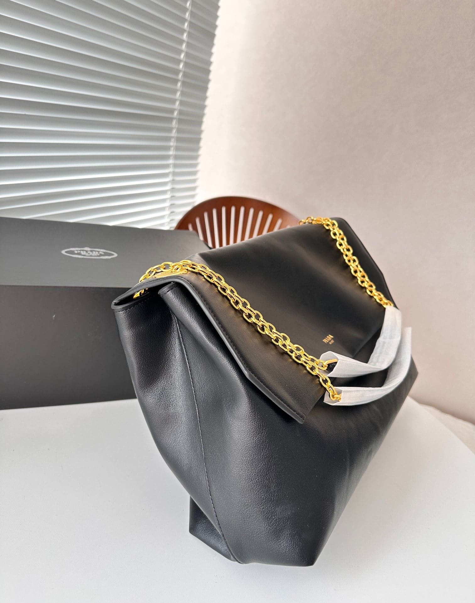 Prada Medium Leather Shoulder Bag Black 38Cm