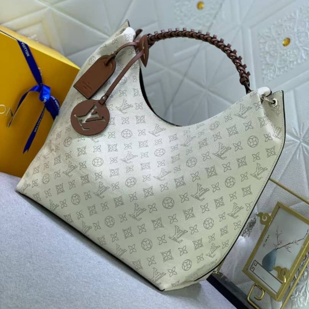 Louis Vuitton Carmel Hobo Mahina Leather White And Brown 40Cm