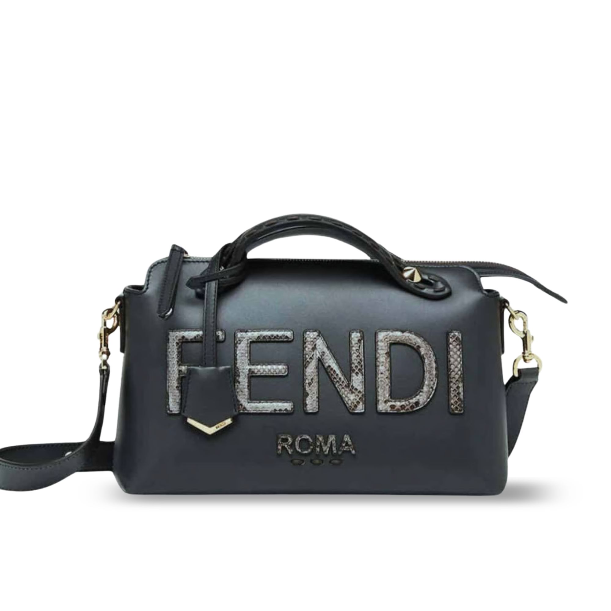 Fendi By The Way Medium Boston Bag Elaphe Black 27cm