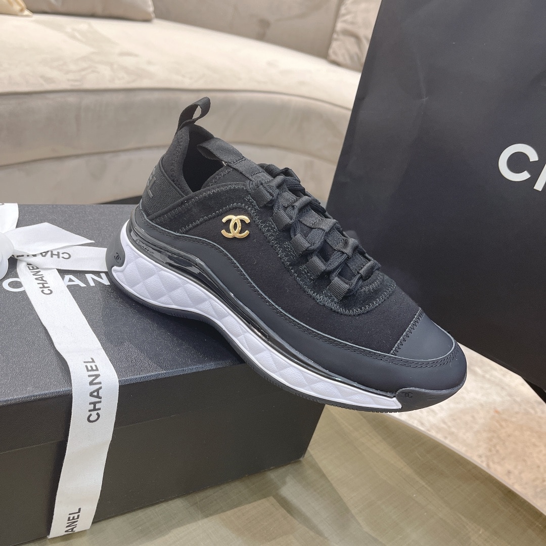 Chanel Logo Low Top Trainer Sneakers Black G35617