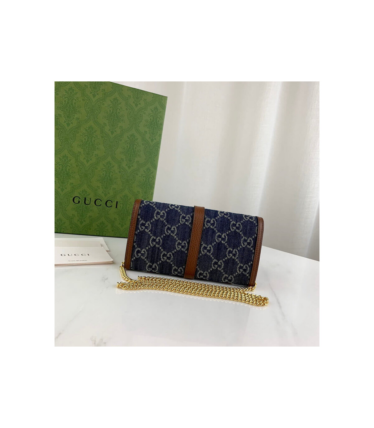 Gucci Jackie 1961 Chain Wallet in Blue Denim 19cm