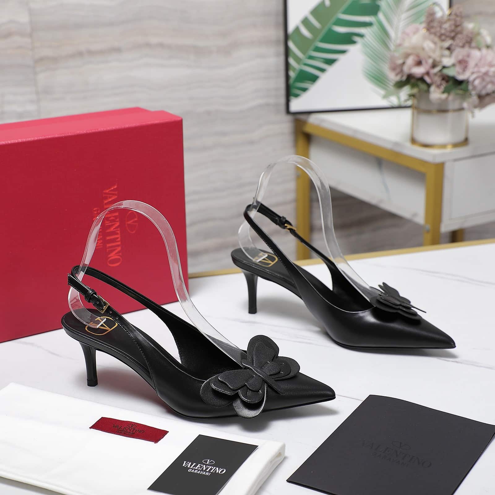 Valentino Garavani Papier Phalène Slingback Pumps Black