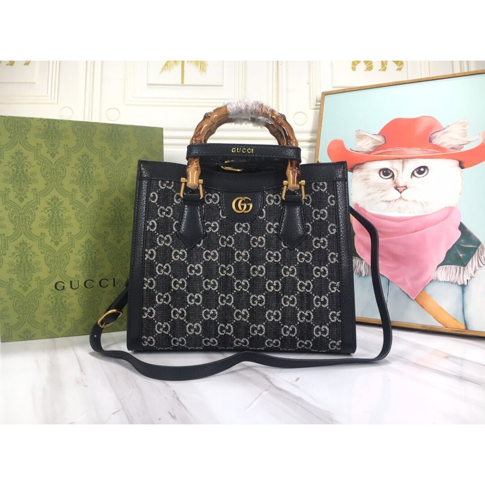 Gucci Diana Small Tote Bag in Black Denim