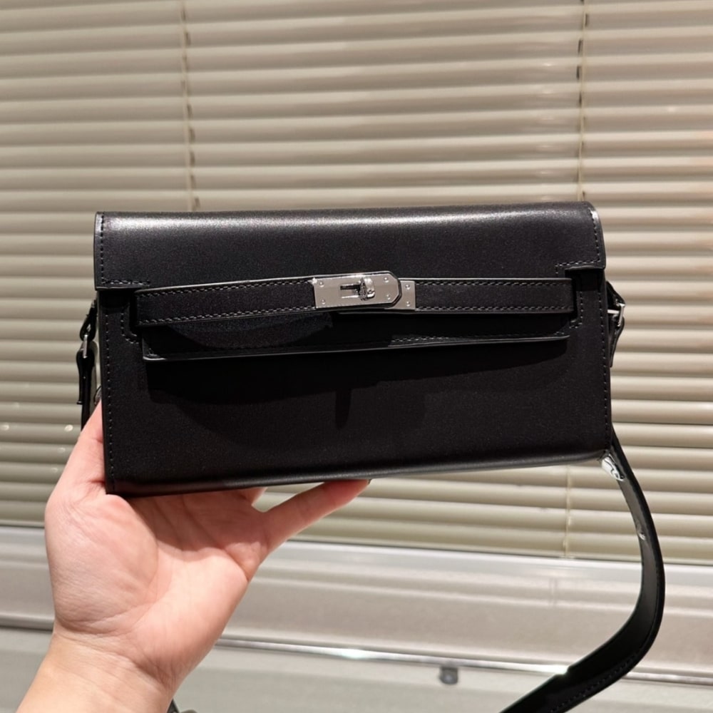 Hermes Kelly Classique To Go Wallet Black Silver Hardware 19Cm H080253Ck89