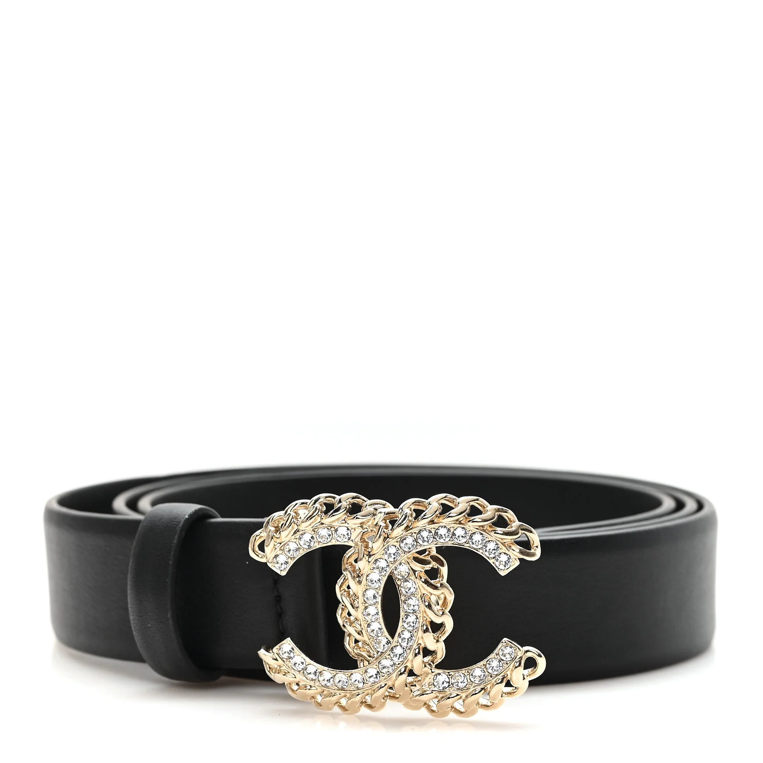 Calfskin Crystal CC Chain Belt 85 34 Black